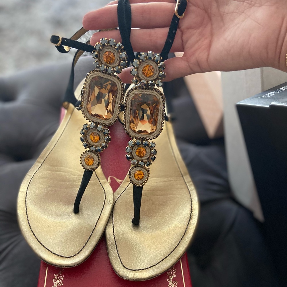 Rene Caovilla made in Italy jeweled crystal flat sandals 41 11
